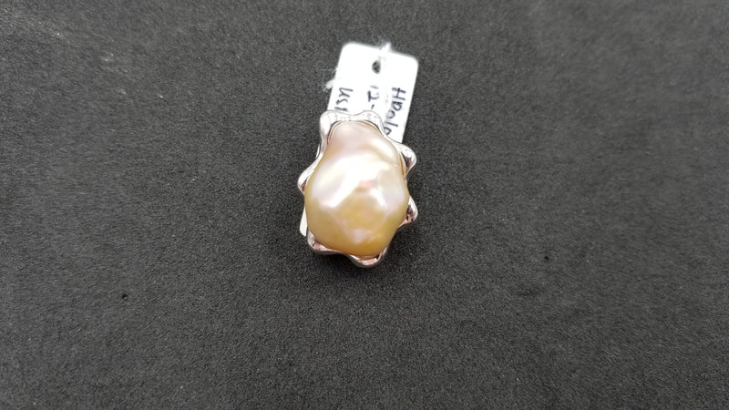 FRESHWATER PEACH COLOR BAROQUE PEARL STERLING SILVER SLIDE PENDANT