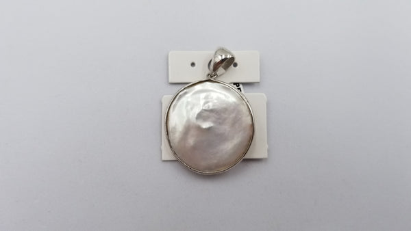 FRESHWATER SUPER SIZE COIN PEARL IN STERLING SILVER PENDANT