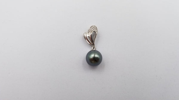 TAHITIAN BLACK PEARL ( ROUND ) WITH CZ STERLING SILVER SLIDE PENDANT