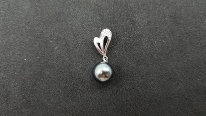 TAHITIAN BLACK PEARL ( ROUND ) WITH CZ STERLING SILVER SLIDE PENDANT