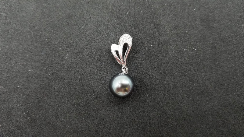 TAHITIAN BLACK PEARL ( ROUND ) WITH CZ STERLING SILVER SLIDE PENDANT