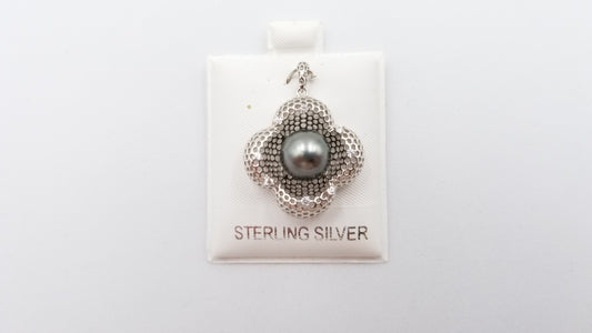 TAHITIAN BLACK PEARL ( ROUND ) WITH CZ STERLING SILVER PENDANT