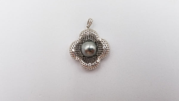 TAHITIAN BLACK PEARL ( ROUND ) WITH CZ STERLING SILVER PENDANT