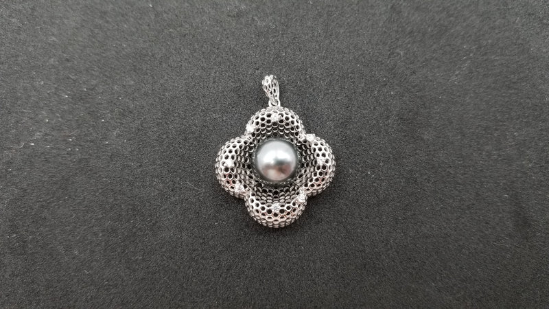 TAHITIAN BLACK PEARL ( ROUND ) WITH CZ STERLING SILVER PENDANT