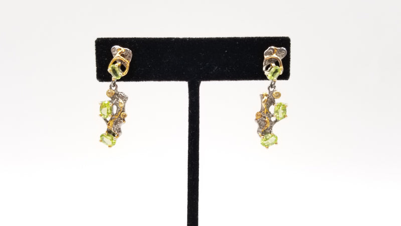 PERIDOTS W/ CITRINE STERLING SILVER TWO TONE EARRINGS