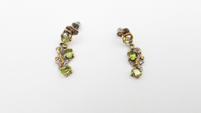 PERIDOTS W/ CITRINE STERLING SILVER TWO TONE EARRINGS