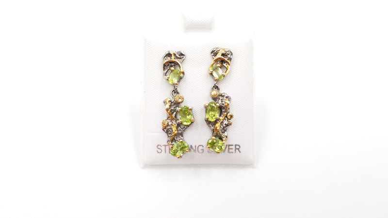 PERIDOTS W/ CITRINE STERLING SILVER TWO TONE EARRINGS