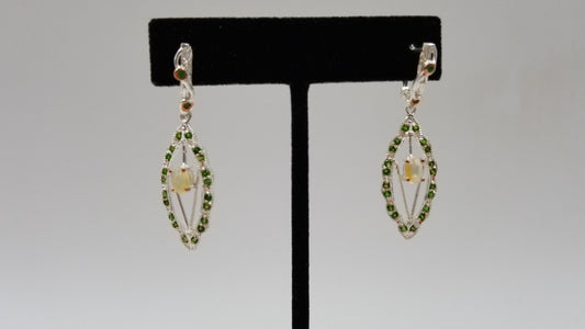 OPAL / GREEN CHROME STERLING SILVER HINGE BACKS DANGLE EARRINGS