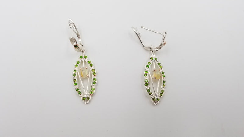 OPAL / GREEN CHROME STERLING SILVER HINGE BACKS DANGLE EARRINGS