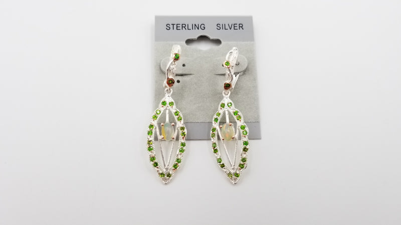 OPAL / GREEN CHROME STERLING SILVER HINGE BACKS DANGLE EARRINGS