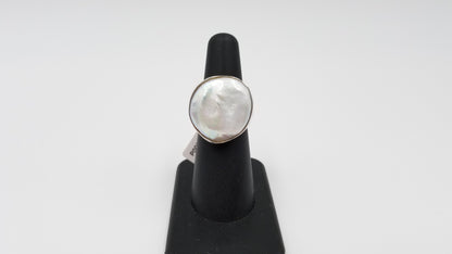 FRESHWATER COIN PEARL STERLING SILVER RING