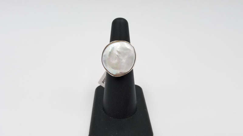 FRESHWATER COIN PEARL STERLING SILVER RING