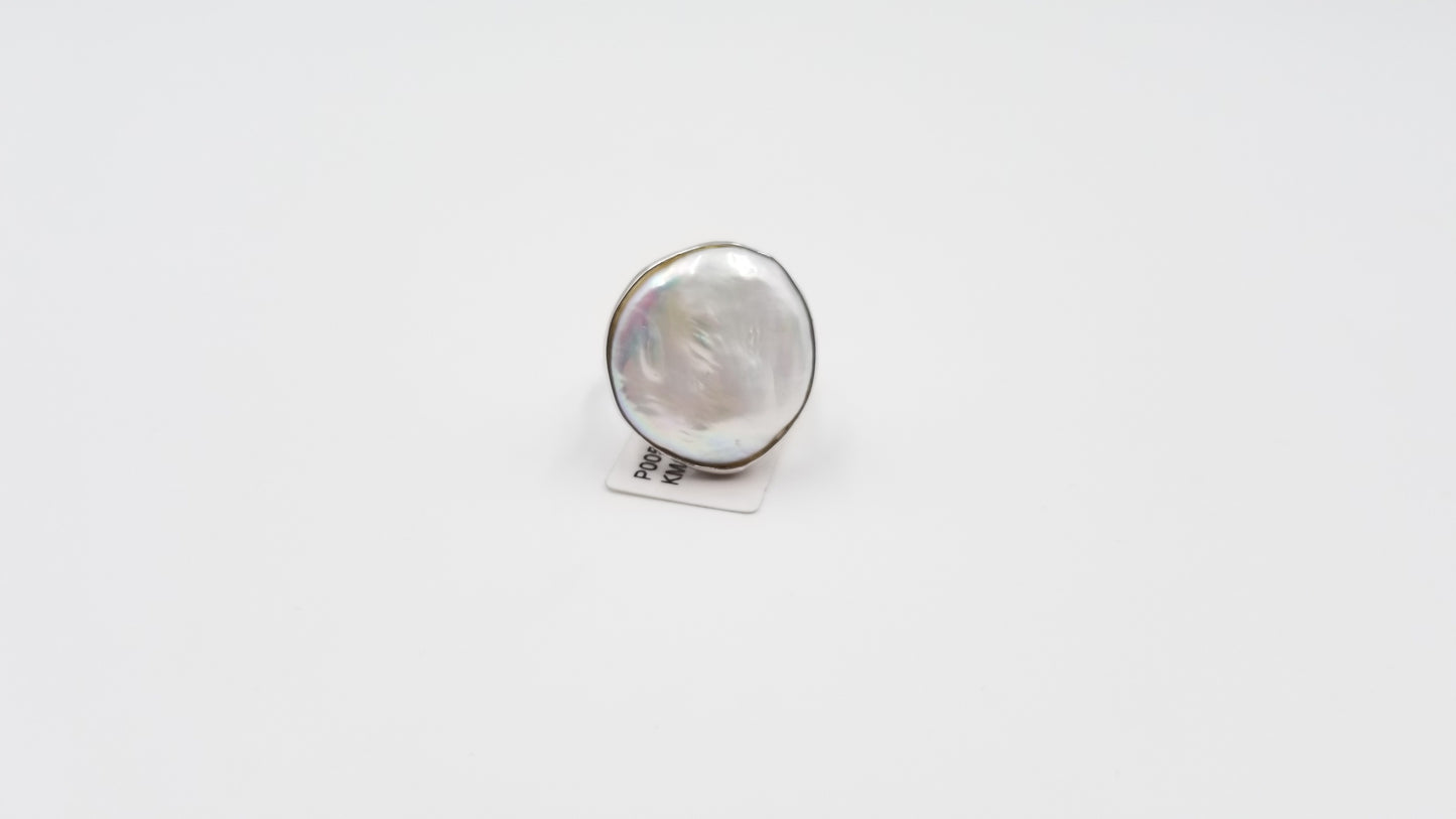 FRESHWATER COIN PEARL STERLING SILVER RING