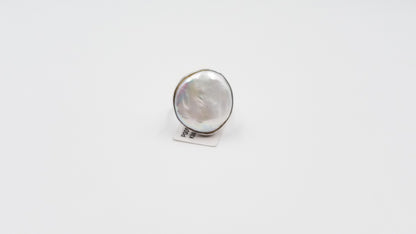 FRESHWATER COIN PEARL STERLING SILVER RING