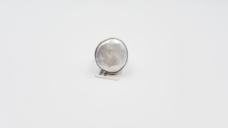 FRESHWATER COIN PEARL STERLING SILVER RING