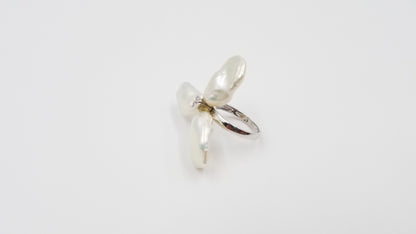 FRESHWATER KESHI PEARLS W/ CZ STERLING SILVER RING