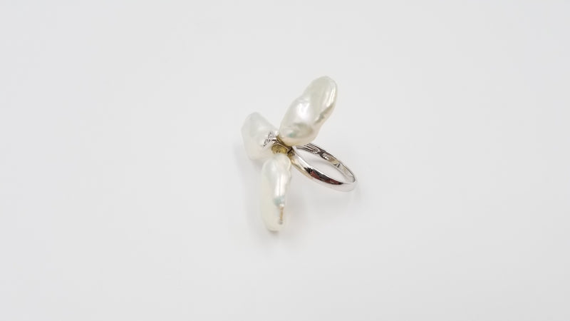 FRESHWATER KESHI PEARLS W/ CZ STERLING SILVER RING