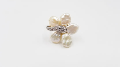 FRESHWATER KESHI PEARLS W/ CZ STERLING SILVER RING