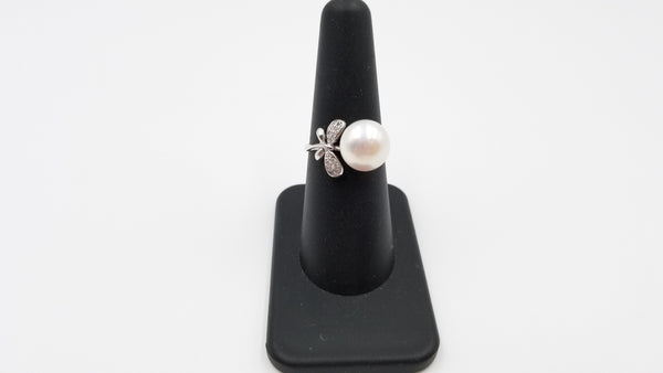 FRESHWATER POTATO PEARLS W/ CZ STERLING SILVER BUTTERFLY RING