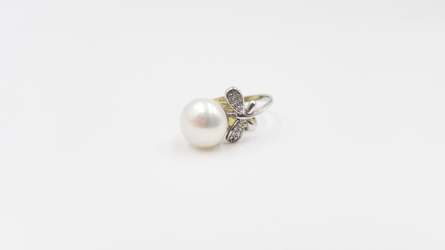 FRESHWATER POTATO PEARLS W/ CZ STERLING SILVER BUTTERFLY RING