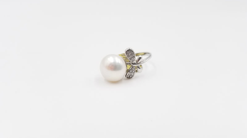 FRESHWATER POTATO PEARLS W/ CZ STERLING SILVER BUTTERFLY RING