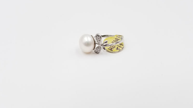 FRESHWATER POTATO PEARLS W/ CZ STERLING SILVER BUTTERFLY RING