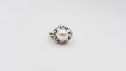 FRESHWATER POTATO PEARLS W/ CZ STERLING SILVER RING