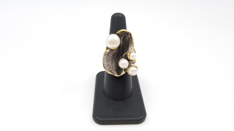 FRESHWATER CULTURE POTATO PEARL STERLING SILVER TWO TONE RING