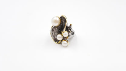FRESHWATER CULTURE POTATO PEARL STERLING SILVER TWO TONE RING