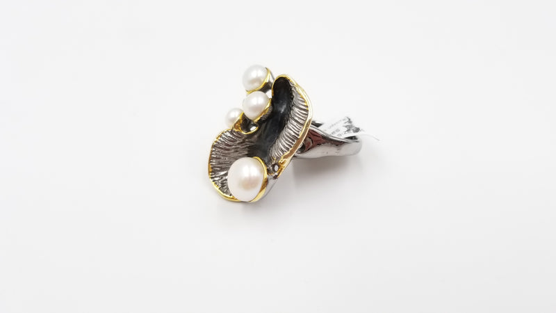 FRESHWATER CULTURE POTATO PEARL STERLING SILVER TWO TONE RING