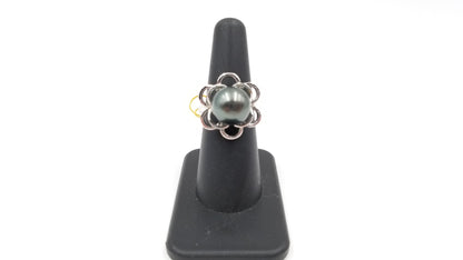 TAHITIAN BLACK PEARL STERLING SILVER RING
