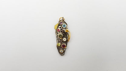 MULTI COLOR STONES TWO TONE STERLING SILVER PENDANT