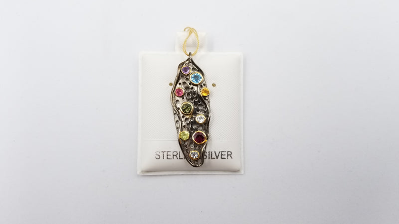 MULTI COLOR STONES TWO TONE STERLING SILVER PENDANT