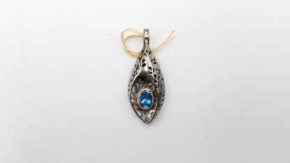 BLUE TOPAZ TWO TONE ( GOLD PLATED , BLACK RHODIUM ) STERLING SILVER PENDANT