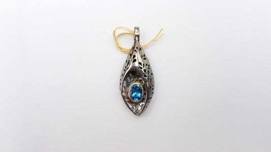 BLUE TOPAZ TWO TONE ( GOLD PLATED , BLACK RHODIUM ) STERLING SILVER PENDANT