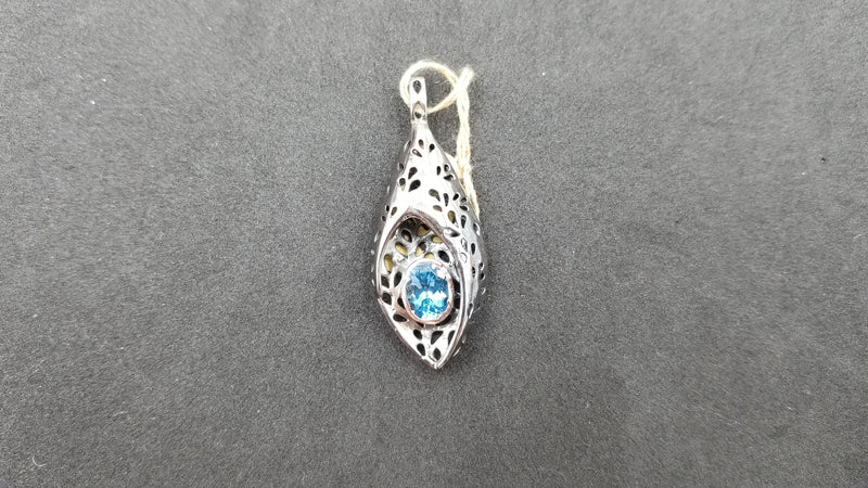 BLUE TOPAZ TWO TONE ( GOLD PLATED , BLACK RHODIUM ) STERLING SILVER PENDANT