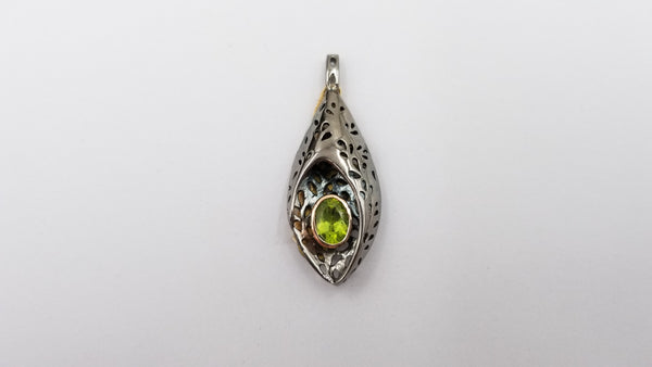 PERIDOT TWO TONE ( GOLD PLATED , BLACK RHODIUM ) STERLING SILVER PENDANT