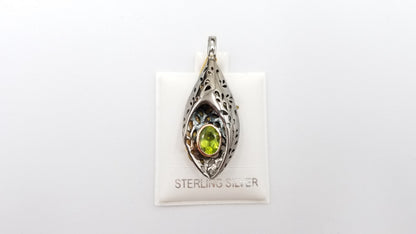 PERIDOT TWO TONE ( GOLD PLATED , BLACK RHODIUM ) STERLING SILVER PENDANT