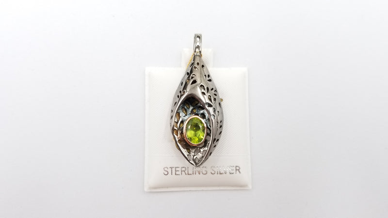 PERIDOT TWO TONE ( GOLD PLATED , BLACK RHODIUM ) STERLING SILVER PENDANT