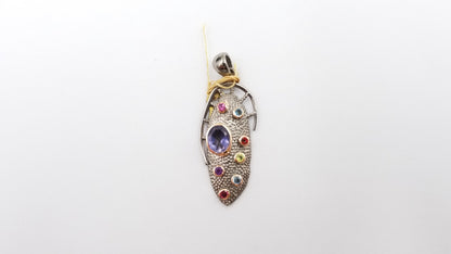 IOLITE WITH MULTI COLOR STONE TWO TONE ( BLACK RHODIUM ,GOLD PLATED ) STERLING SILVER PENDANT