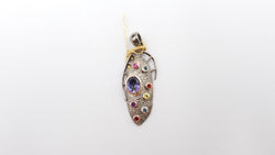 IOLITE WITH MULTI COLOR STONE TWO TONE ( BLACK RHODIUM ,GOLD PLATED ) STERLING SILVER PENDANT