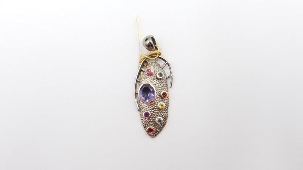 IOLITE WITH MULTI COLOR STONE TWO TONE ( BLACK RHODIUM ,GOLD PLATED ) STERLING SILVER PENDANT