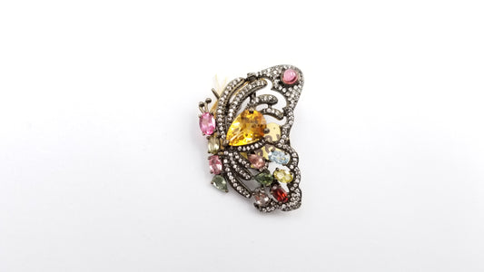 CITRINE, MULTI COLOR STONES WITH CZ STERLING SILVER ( BLACK RHODIUM ) PIN
