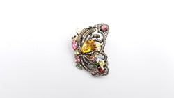 CITRINE, MULTI COLOR STONES WITH CZ STERLING SILVER ( BLACK RHODIUM ) PIN