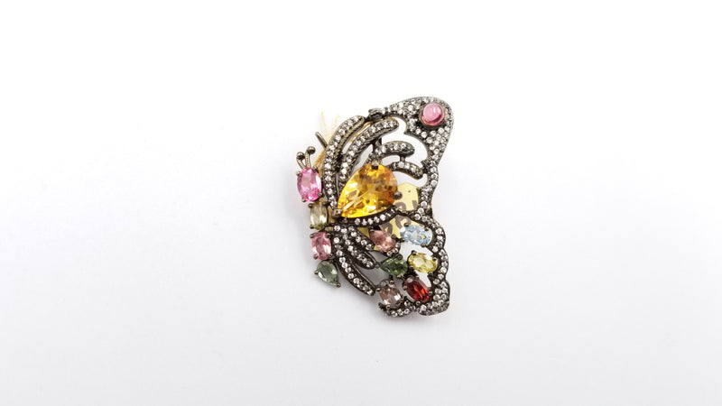 CITRINE, MULTI COLOR STONES WITH CZ STERLING SILVER ( BLACK RHODIUM ) PIN