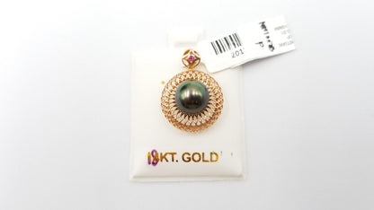 10 MM TAHITIAN W/RUBY 18KT ROSE GOLD PENDANT