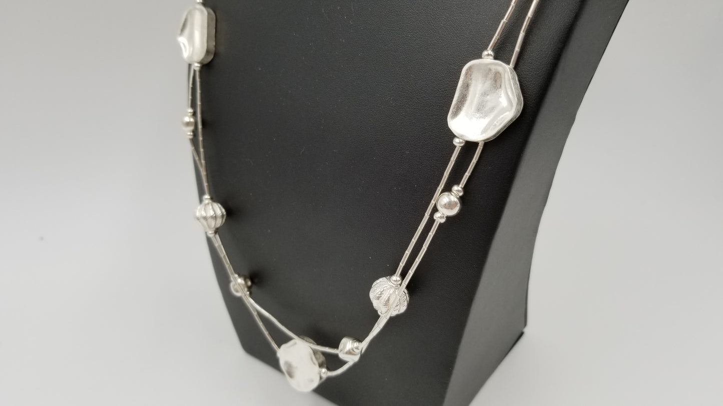 STERLING SILVER SPECIAL DESIGNS MATT FINISHED DOUBLE ROLL NECKLACE