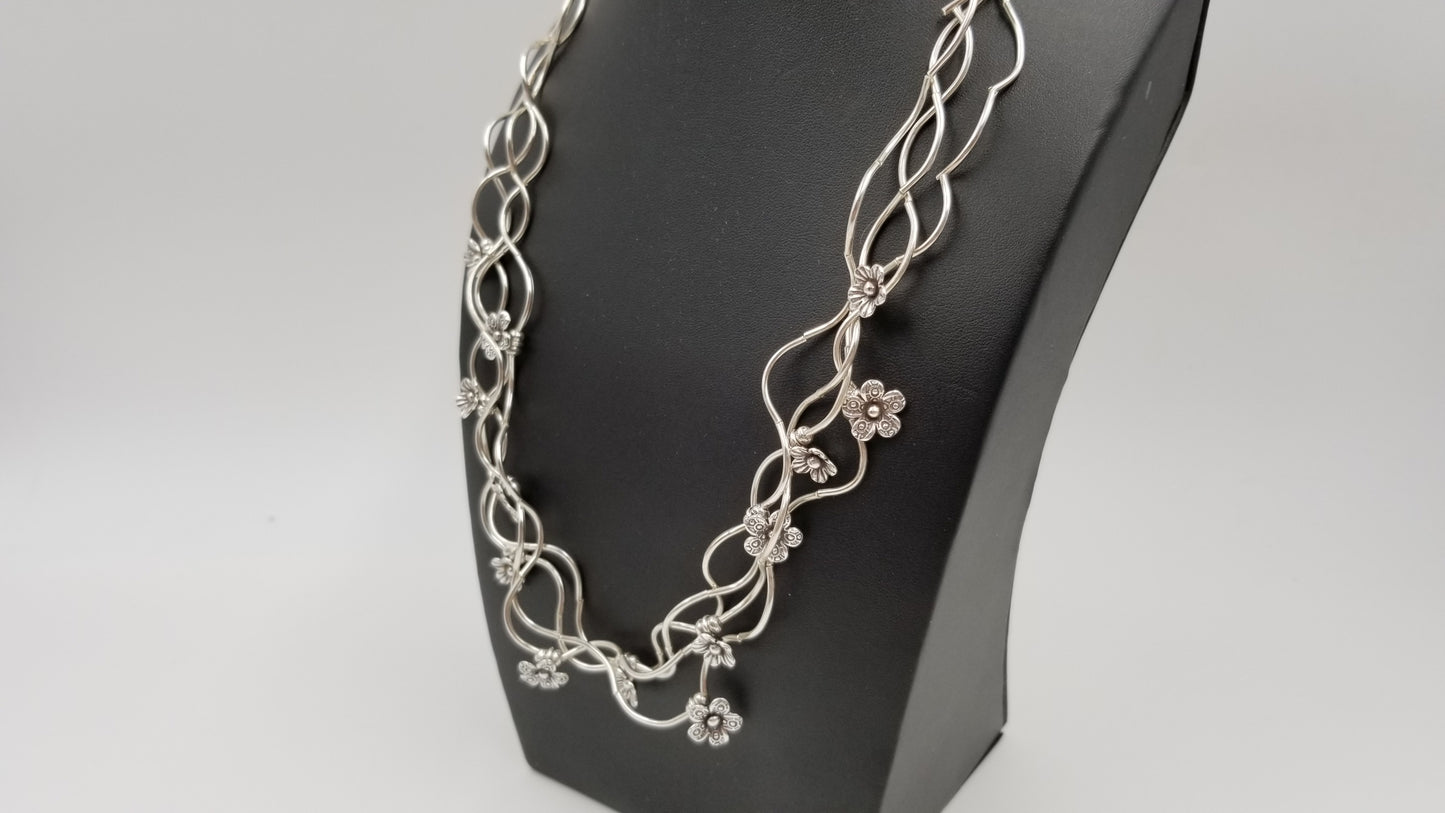 STERLING SILVER TWISTED FLORAL 4 LAYERS DESIGNS TAGO LOCK NECKLACE