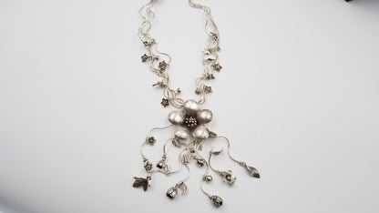 STERLING SILVER 4 LAYERS FLORAL SPECIAL DESIGNS CHARMS NECKLACE