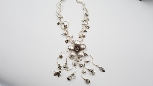 STERLING SILVER 4 LAYERS FLORAL SPECIAL DESIGNS CHARMS NECKLACE